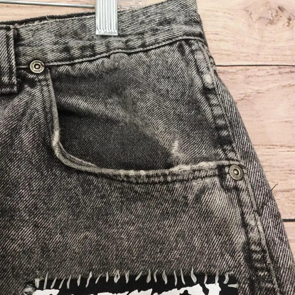 Vintage Wrangler Jeans 36x32 (33x30) Gray Acid Wash Denim Punk Patches DBEAT